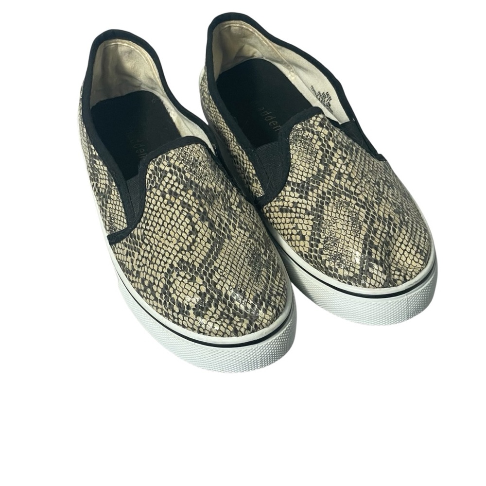 Madden Girl Aalex Snakeprint Tan Black Canvas Slip On Sneaker Shoe Sz 7.5